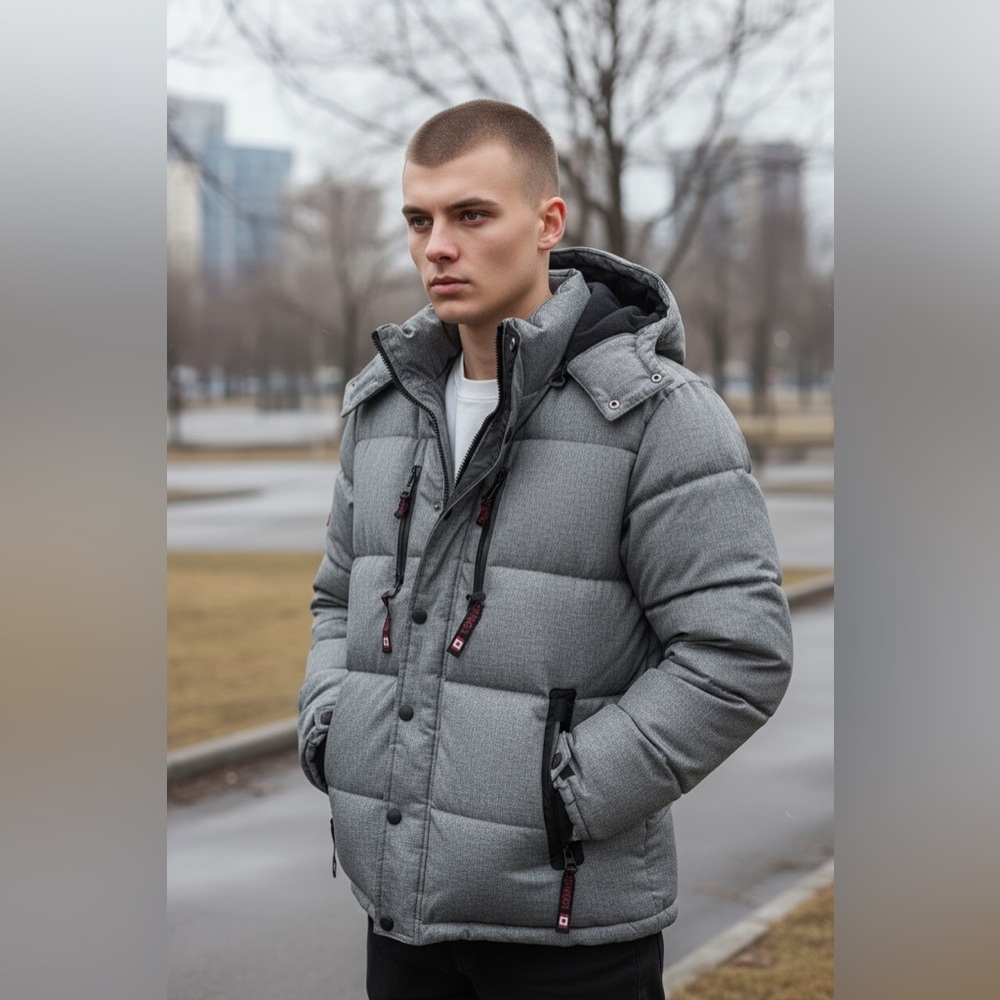 Canada Weather Gear heavyweight puffer‎ jacket in gray heather with black trim. - Picture 3 of 13